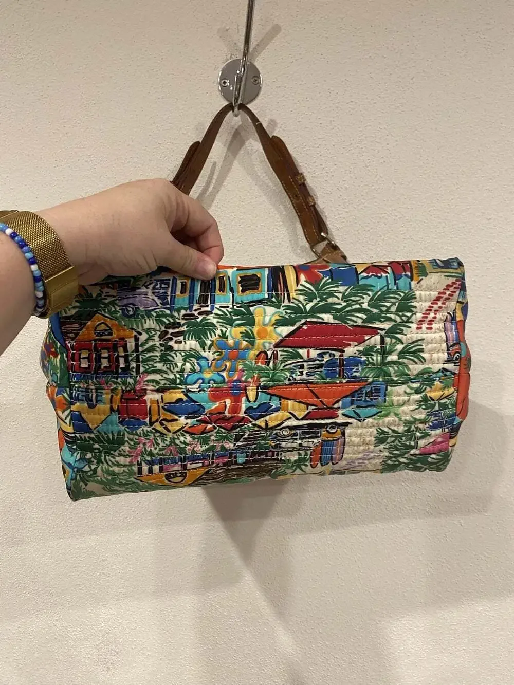 Dooney & Bourke Hobo Bag Womens Medium Multicolor Tropical Canvas Leather Purse
